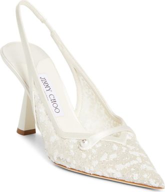 Jimmy Choo London Amita Pointed Toe Slingback Pump in Ivory/Silver/White at Nordstrom, Size 6Us