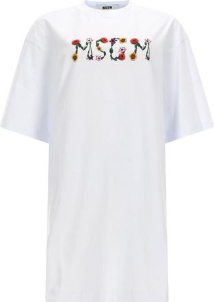Msgm Floral Theme Logo Cotton T-Shirt