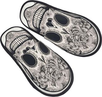 Generic Mexican Skull Women Men Sliders Fuzzy House Slippers Slip On House Shoes For Indoor Outdoor Winter M