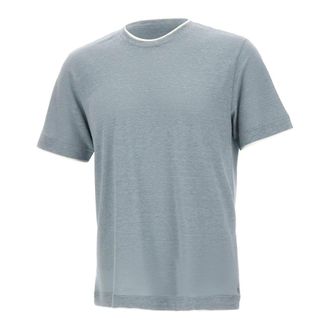 Eleventy T-Shirts, male, Blue, Size: XL Crew Neck Linen T-Shirt