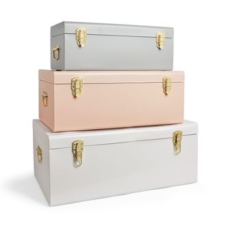 Beautify Set of 3 Pastel Stainless Steel Storage Trunks in Grey