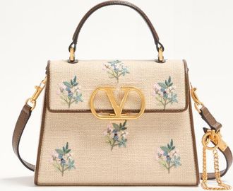 Valentino Garavani Valentino Garavani Vsling Small Handbag In Linen With Embroidery Wo