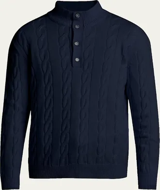 Kiton Mens 3-Ply Cashere Cable Knit Mock Neck Sweater