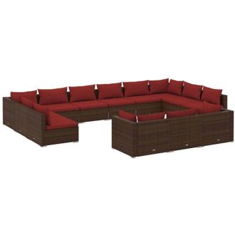 vidaXL Set Muebles De Jard&iacute;n 13 Piezas Cojines Rat&aacute;n Sint&eacute;tico Marr&oacute;n Vidaxl