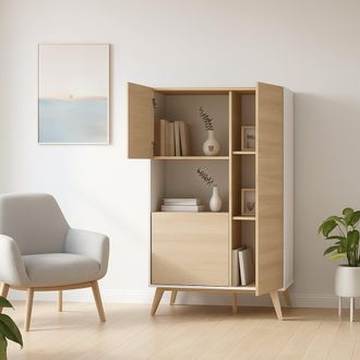 Dmora Aparador Boario, Buffet Alto Para Sal&oacute;n, Aparador Moderno Para Sal&oacute;n Con 3 Puertas, 81x43h135 Cm, Roble Y Blanco - Dmora