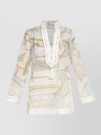 Tory Burch v neck printed top long sleeves