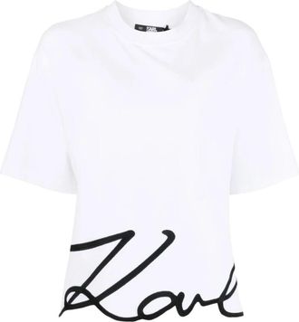 Karl Lagerfeld Signature Hem T-Shirt - Dames - T-shirts - Wit - M - Katoen - Tops