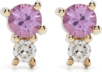 Adina Reyter 14K Yellow Gold Amigos Sapphire And Diamond Stud Earrings - Womens - 14kt Gold/Pink Sapphire/Diamond