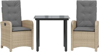 vidaXL Set Comedor De Jard&iacute;n 3 Pzas Con Cojines Rat&aacute;n Sint&eacute;tico Beige Vidaxl