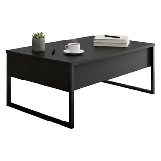 Dmora Mesa De Caf&eacute; Canis, Mesa De Centro Baja, Revistero Para Sof&aacute;, Estante De La Sala De Estar, 90x60h40 Cm, Antracita Y Negro, Con Embalaje Reforzado - Dm