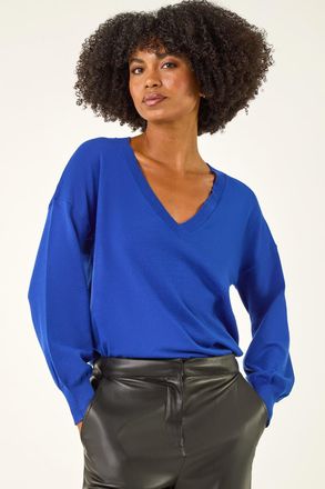 Roman Plain Stretch V-Neck Longline Jumper
