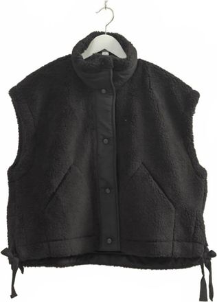 HYFVE Womens Cozy Sherpa Vest Jacket With Tie-Up Side Details In Black