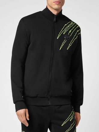 Plein Sport Felpa con zip a collo alto in cotone con stampa grafica