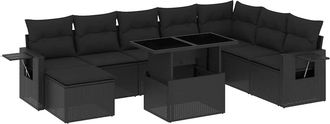 vidaXL Vidaxl - Set De Sof&aacute;s De Jard&iacute;n 8 Piezas Y Cojines Rat&aacute;n Sint&eacute;tico Negro
