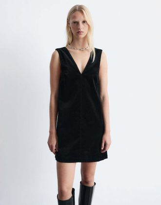 & Other Stories Vestito corto in velluto elasticizzato nero con cuciture sul davanti e scollo a V
