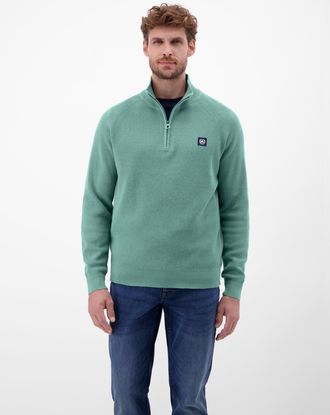 Lerros Strickpullover LERROS LERROS Herren-Stricktroyer, Herren, Gr. S, fjord blau, 100% Baumwolle, ohne Ausschnitt, Pullover Strickpullover