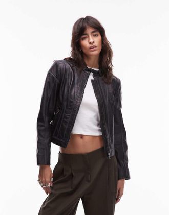 Urban Code Giacca stile racing nero invecchiato con cuciture a contrasto