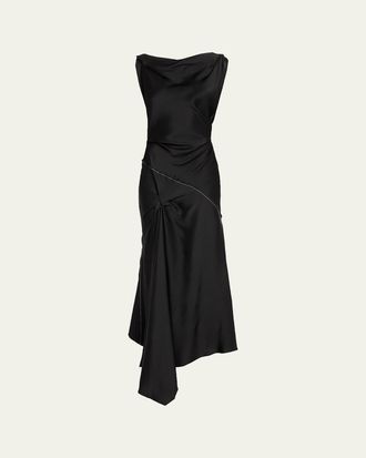 Victoria Beckham Asymmetric Draped Sleeveless Satin Midi Dress