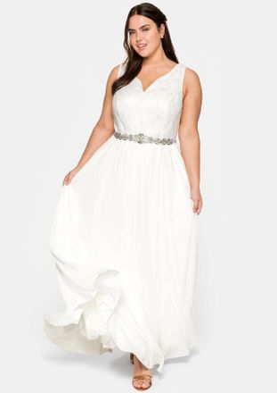 Sheego Abendkleid SHEEGO Abendkleid, Damen, Gr. 40, Normalgr&ouml;ssen, weiss (sanftes wei&szlig;), 100% Polyester, Unterrock:55% Baumwolle, 45% Polyester, unifarben, l