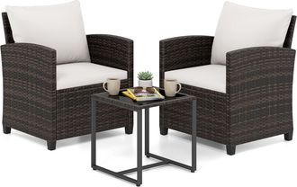 Costway Costway Set Mobili Da Giardino In Rattan Set Da Conversazione Da Patio Salotto Da Esterno A 3 Pezzi Salottino Da Balcone Arredo In Vimini Per Cortile 