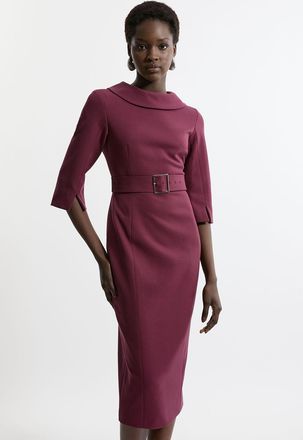 Karen Millen Tailored Structured Crepe Roll Neck Belted Midi Dress