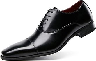 Generic Oxford Shoes for Men Lace Up Square Cap Toe Leather Low Top Slip Resistant Block Heel Rubber Sole Non Slip Classic(Black,6.5 UK)