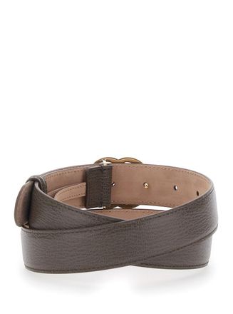 Gucci Womens Leather Belt With Gold Plate, Brown