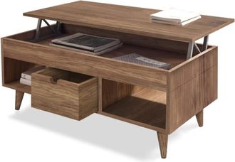 HOGAR 24 Mesa de centro Atelier elevable madera maciza natural, color encerado