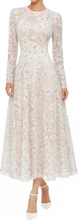 Dress The Population Womens Embellished Tea Length Midi Dress In White