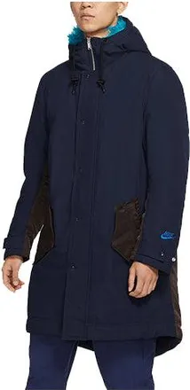 Nike Mens Nike Sportswear Therma-Fit White Space Back Large Logo Printing Colorblock Mid-Length Hooded Jacket Blue DD6776-451