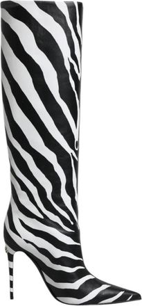 Dolce & Gabbana Zebra Print Hoge Hak Leren Laarzen - Dames - Laarzen met Hak - Zwart - 35 EU - Leer - Schoenen
