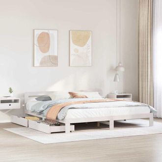 vidaXL Cama Sin Colch&oacute;n Madera Maciza De Pino Blanca 180x200 Cm Vidaxl