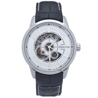 Heritor Davies Semi-Skeleton Leather-Band Watch - Silver/White