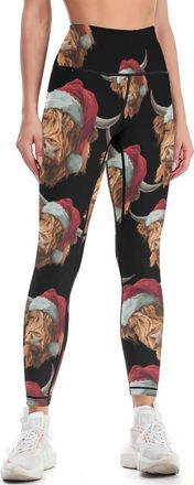 Generic Highland Cow Christmas Hat Classic Yoga Pants for Women High Waisted Tummy Control Gym Leggings