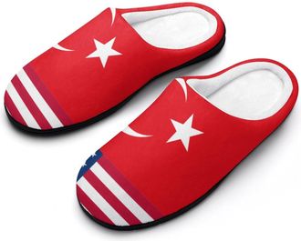 Generic Flag of U.S. And Turkey Mens House Slippers Memory Foam Washable Cotton Slip on Home Shoes