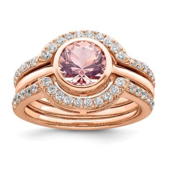 Diamond2Deal Sterling Silver Rose Tone Cubic Zirconia 3 Ring Set