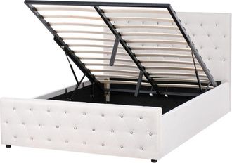 Beliani Cama Doble Tapizada Poli&eacute;ster Beige 140 X 200 Cm Con Almacenamiento Cabecero Acolchado Amiens