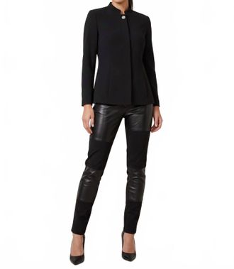 Gracia Edgy Elegance Leather Patchwork Point Pants In Black Shadow