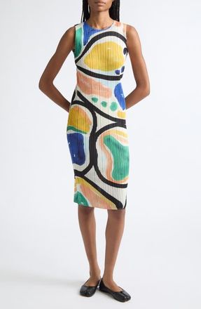 Pleats Please Issey Miyake Roll Pleated Sleeveless Midi Dress in Blue Multi at Nordstrom, Size 3
