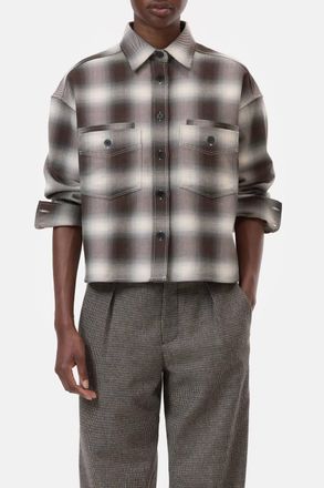 Closed Oversized Blouse With Check Pattern In Dark Raisin Red