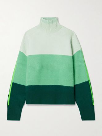 Christopher John Rogers Pullover A Collo Alto In Misto Lana Merino Spazzolato A Righe - Verde
