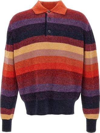 Dr&ocirc;le de Monsieur Chenille Gestreepte Polo Paard Patch - Heren - Polos - Veelkleurig - L - Polyester - Tops