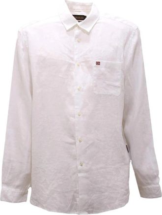 Napapijri Linnen Shirt Bright White Creton Stijl - Heren - Zakelijke Overhemden - Wit - XL - Linnen - Overhemden