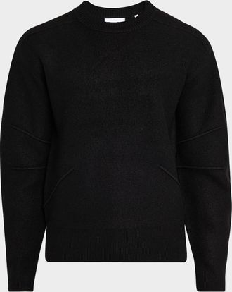 Helmut Lang Mens Pintuck Seam Boiled Wool Crewneck Sweater