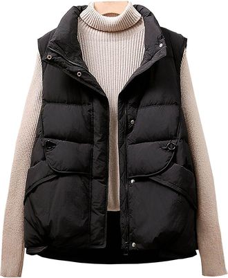Generic Gilet Womens Waterproof Thick Padded Gilets Sleeveless Quilted Puffer Vest Girls Body Warmer Vest Full Zip Winter Jacket Zip up Fleece Jackets Warm Au