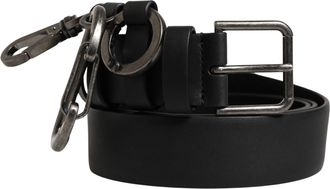 Dolce & Gabbana Black Calf Leather Silver Metal Buckle Mens Belt