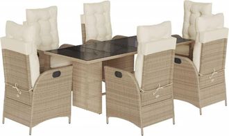 vidaXL Set Comedor De Jard&iacute;n 7 Pzas Con Cojines Rat&aacute;n Sint&eacute;tico Beige Vidaxl