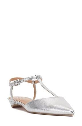 Vince Camuto Varena Ankle Strap Pointed Toe Flat in Lux Silver at Nordstrom Rack, Size 6.5
