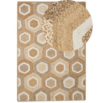 Beliani Beliani - Alfombra De Yute Natural Trenzado Estilo Boho Patr&oacute;n Geom&eacute;trico Verde Y Beige 160 X 230 Cm Basoren