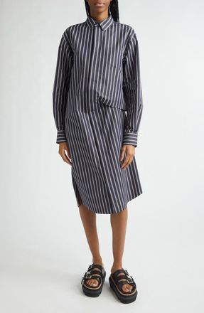 sacai Stripe Long Sleeve Poplin Shirtdress in Navy Stripe at Nordstrom, Size 2